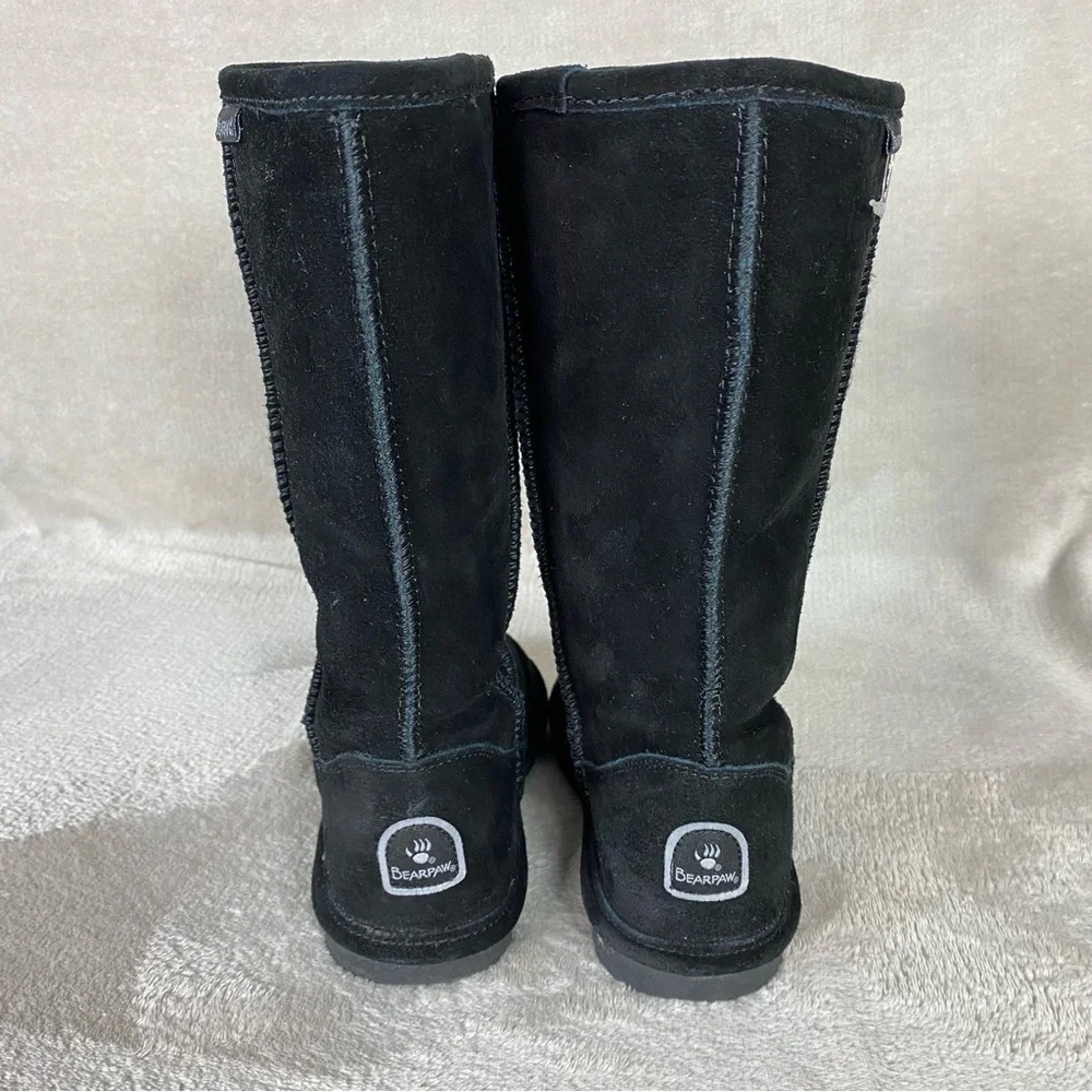 Bearpaw Emma Tall Boots‎ Womens Size 7 Black Suede Pull On Wool Blend Lining
